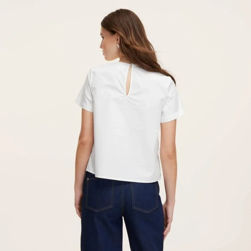 New Kate Spade Ribbon Short Sleeve Blouse Top Crew Ruffle Target White Cotton - Picture 4 of 4